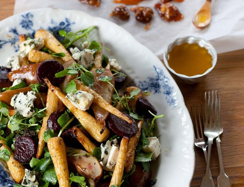 Roasted Piccolo Parsnip with Pear and Beetroot Salad