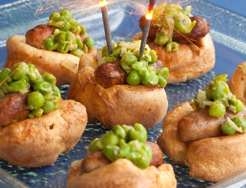 Mini Sausage Toadies with Pea Crush