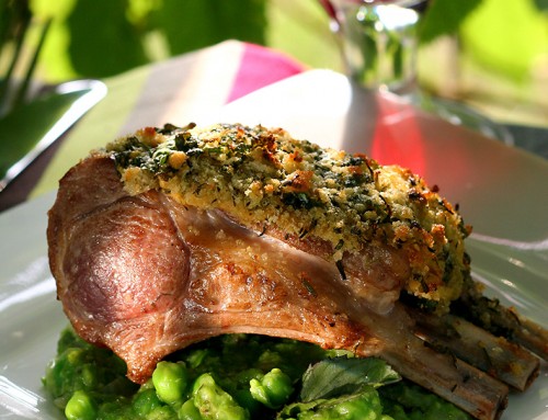 Herb Crusted Rack of Lamb with Pea, Mint & Shallot Sauce