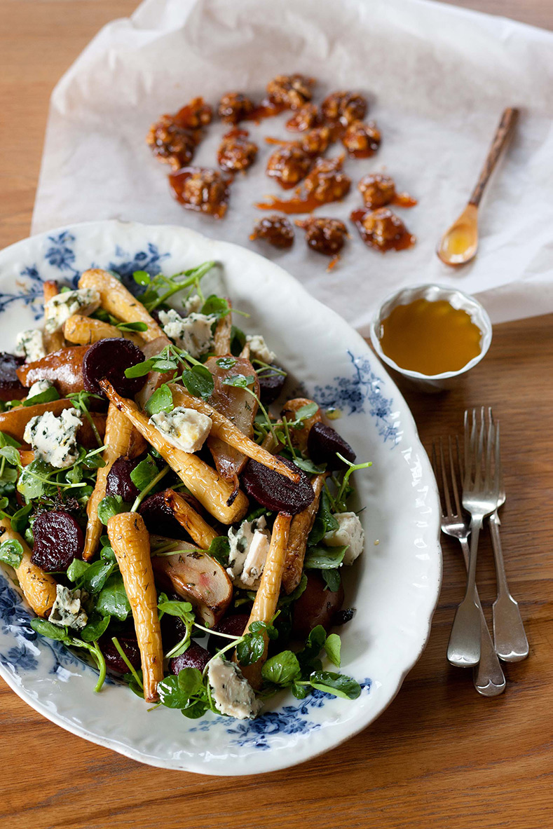 Roasted Piccolo Parsnip with Pear and Beetroot Salad