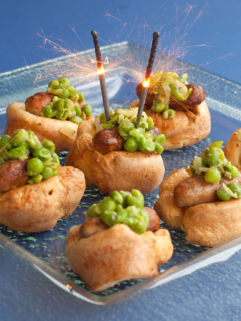 Mini Sausage Toadies with Pea Crush