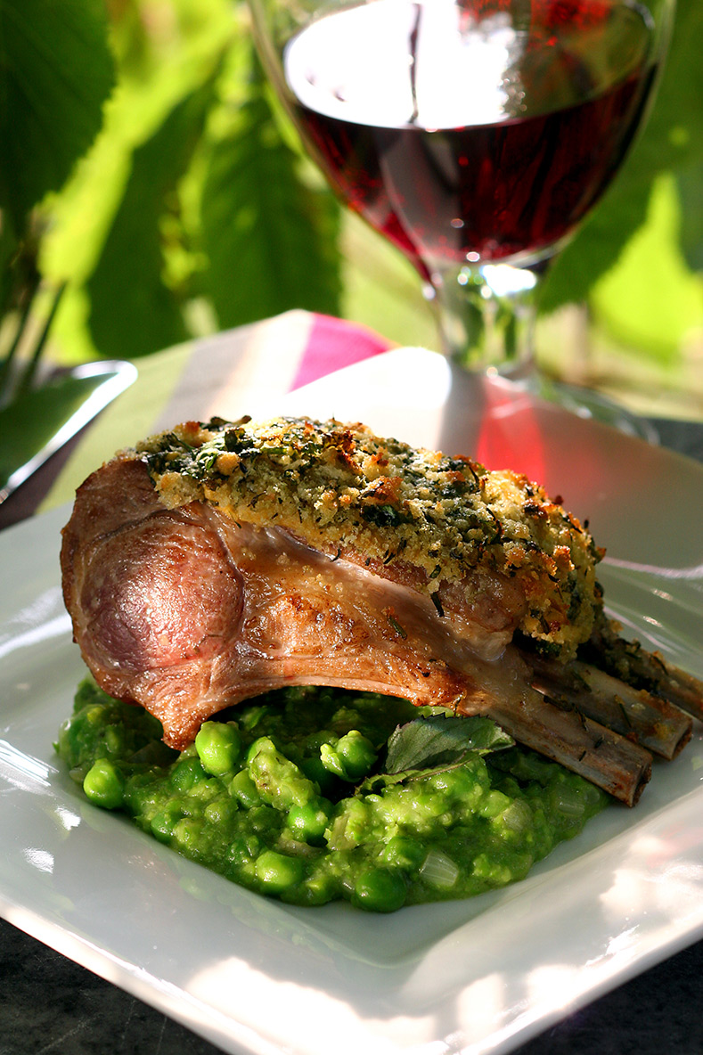 Herb Crusted Rack of Lamb with Pea, Mint & Shallot Sauce